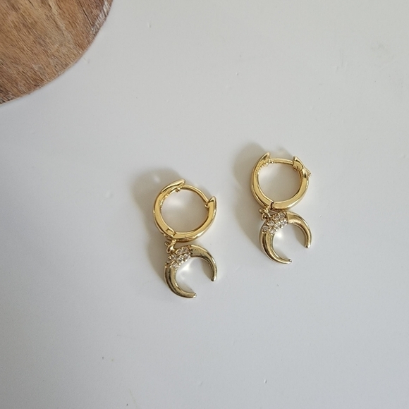 NEW Bohemian Holden Horn Dangle Huggie Hoop Earrings - Picture 7 of 7